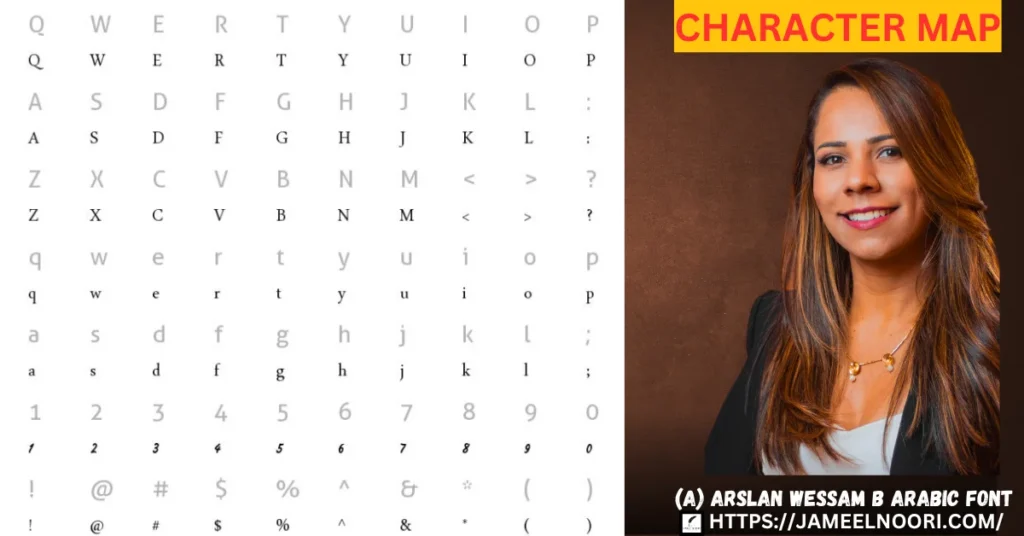 (A) Arslan Wessam B Arabic Font Character Map & Calligraphy