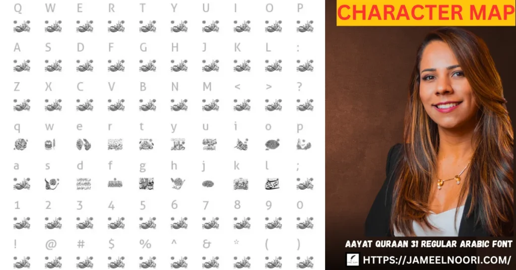 Aayat Quraan 31 Regular Arabic Font Character Map