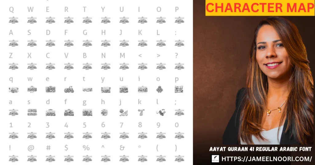 Aayat Quraan 41 Regular Arabic Font character map and calligraphy example