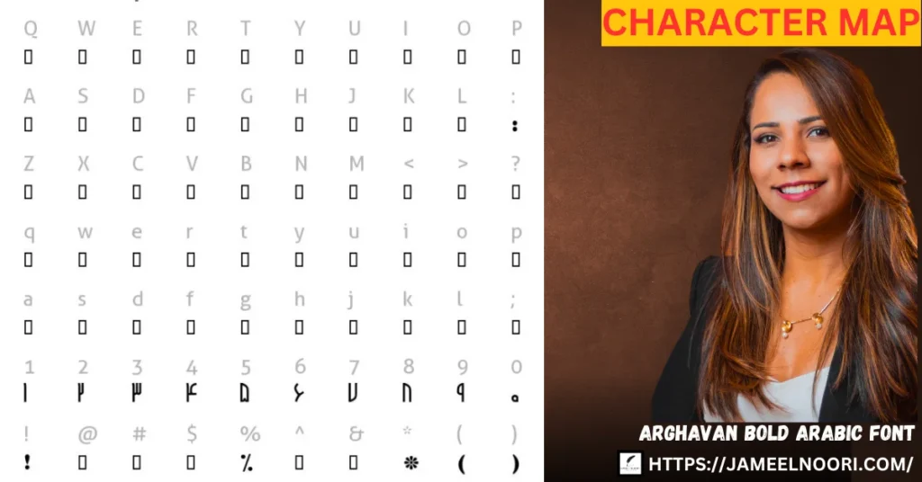 Arghavan Bold Arabic Font character map and typography preview