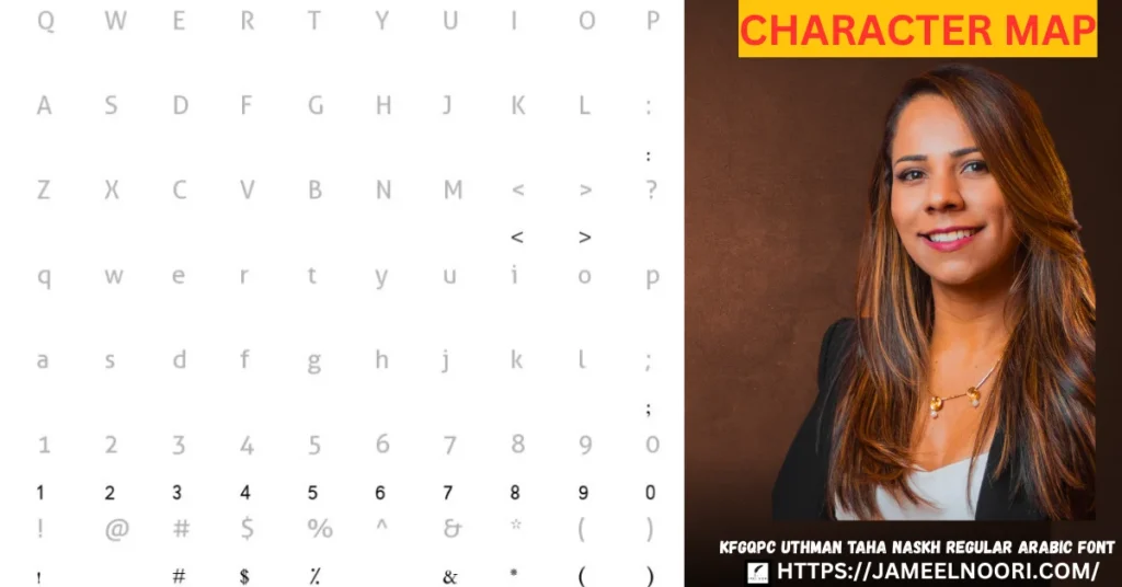 KFGQPC Uthman Taha Naskh Regular Arabic Font character map display