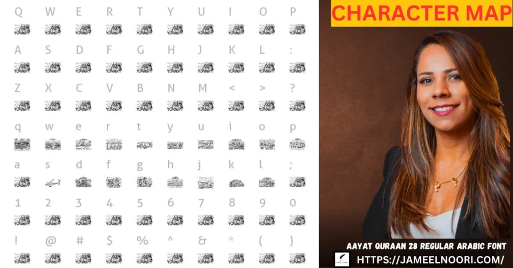 Aayat Quraan 28 Regular Arabic Font Character Map – Best Arabic Font for Quran in Pakistan