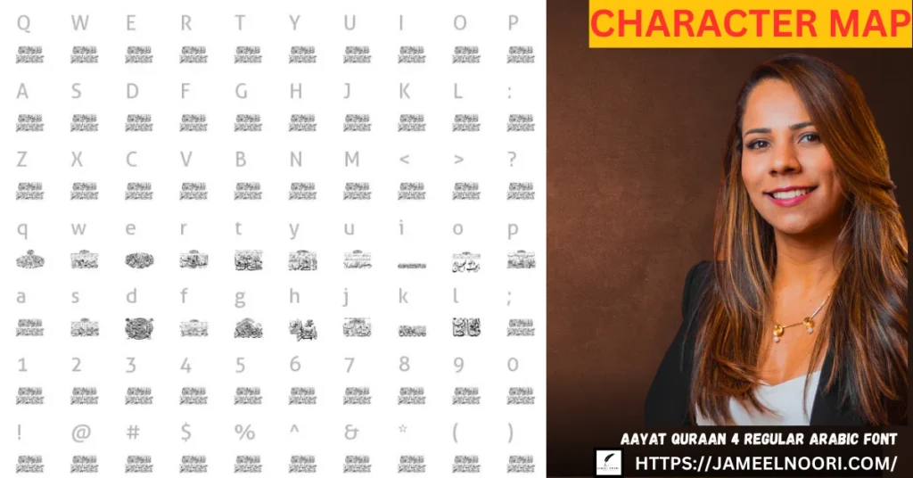 Aayat Quraan 4 Regular Arabic Font Character Map and Design Preview