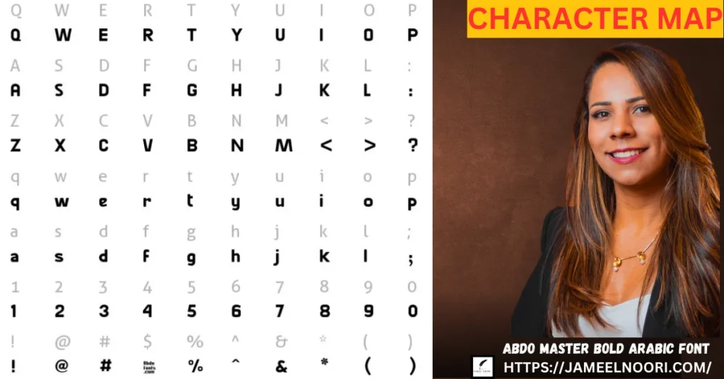 Abdo Master Bold Arabic Font character map and Arabic calligraphy details