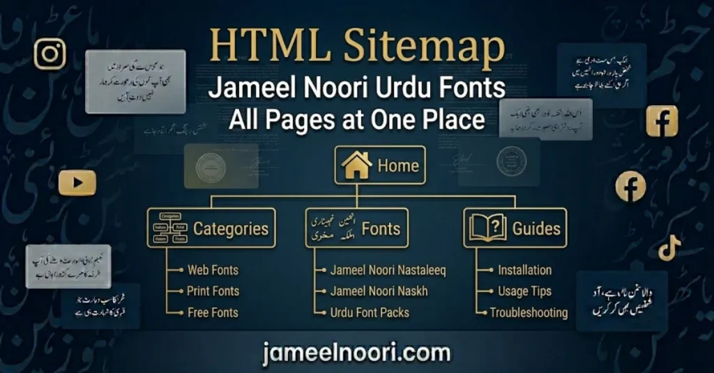 HTML sitemap for Jameel Noori Urdu Fonts website