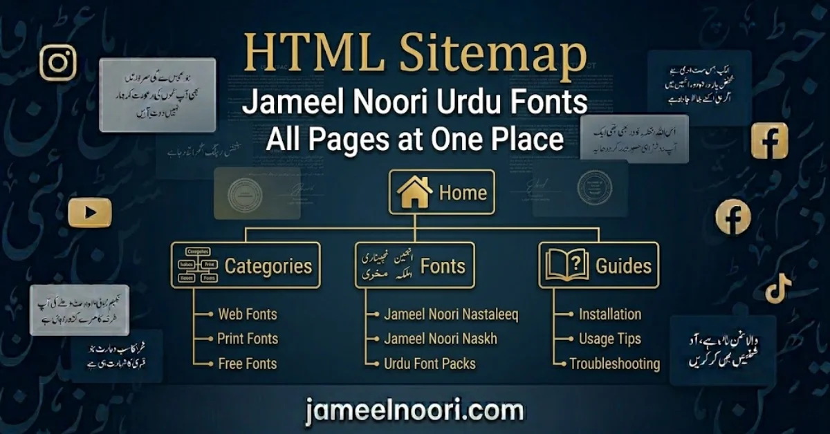 HTML sitemap for Jameel Noori Urdu Fonts website